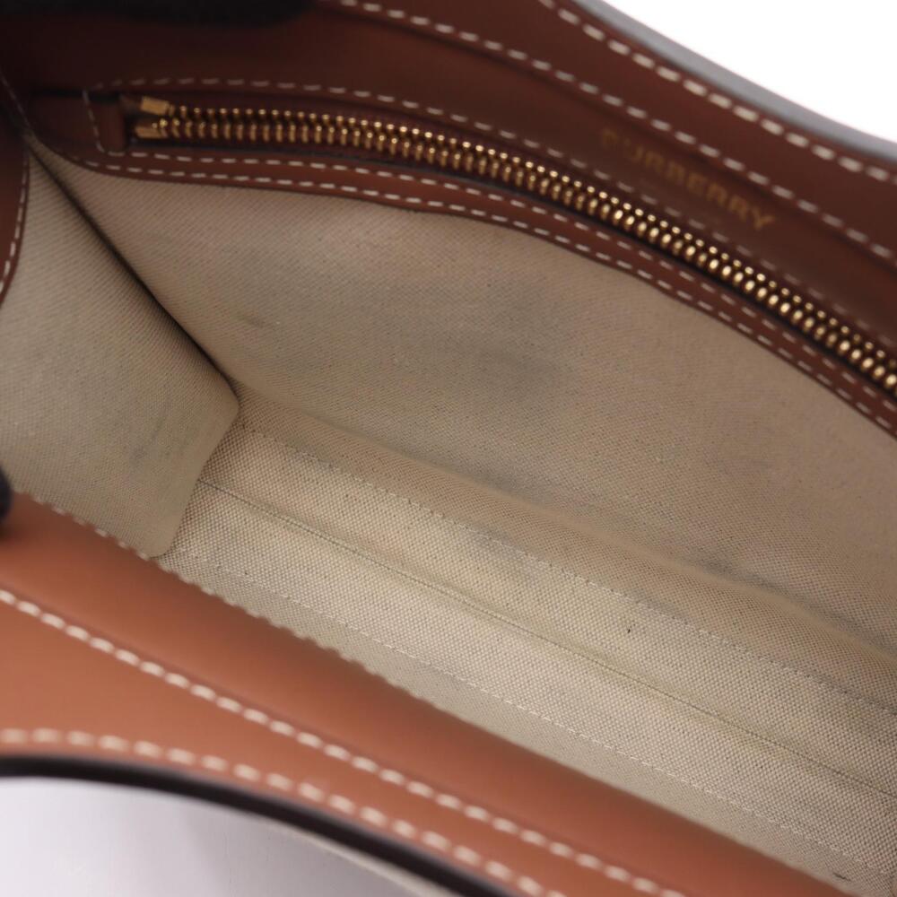Burberry Horseferry Handbag Leather Canvas Brown Ivory White - Picture 5 of 5
